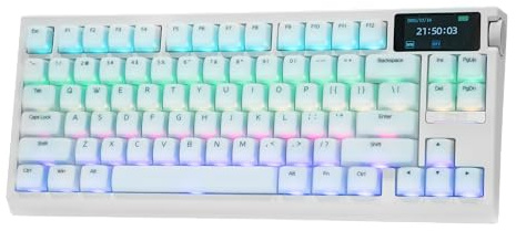 EPOMAKER G84 PRO Kabellose Mechanische Tastatur, 75% Gaming-Tastatur RGB, Hot-Swap, Custom Driver, 8000mAh, Silikon Tastenkappen, 81 Tasten, Hot-Swap, Gasket-Mount (Weiß, Creamy Jade Schalter)