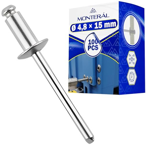 100 x Rivet Pop Ø4,8x15mm - Trou Montage Rivets Pop Ø5mm Serrage 9,5-11,5mm | Rivets sont Fabriqués en Aluminium et en Acier - MONTERAL