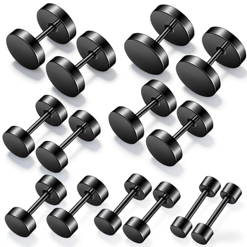 XLIUAX 14 Pcs Fake Gauge Earrings, Faux Gauges for Women Fake Plugs | Black Earrings for Women Round Ear Studs Stainless Steel Dot Studs 4-10mm 7 Sizes Disc Gauges