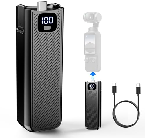 Upgrade Batteriegriff für DJI Osmo Pocket 4/Pocket3 & Xtra Muse, 5000mAh Akkuverlängerung, 22,5W PD Schnellladung, LED-Anzeige, 1/4 Gewindeloch