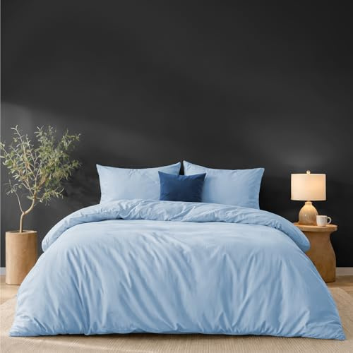 Twinzen - Bettwäsche 220x240 + 2 Kissenbezüge 50x70 cm - 100% Mikrofaser | Blau · Bettbezug · 3 Teile · Weich · Hautfreundlich · OEKO-TEX · Reißverschluss · Pflegeleicht · Langlebig