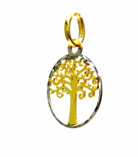PEGASO GIOIELLI Ciondolo Da Donna in Oro Bianco Giallo 18kt (750) Pendente Albero della Vita Bicolore