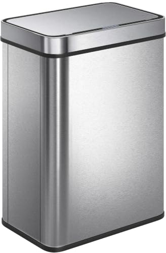 HOMCOM Mülleimer mit Sensor 50L Edelstahl Leiser Soft-Close-Deckel Silber | Automatischer Abfalleimer, Fingerabdruckresistente Mülleimer, Für Küchen, Büro, Schlafzimmer