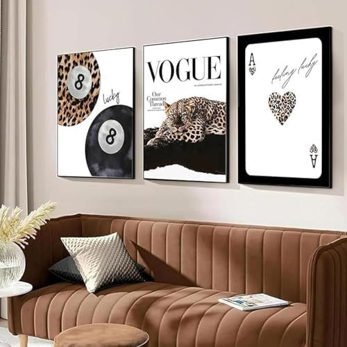 JORCEDI 3er Poster Set, Y2K-Ästhetik-Mode-Collage-Poster-Set, Trendiges Leoparden-Wandposter, 8 Kugeln,für Schlafzimmer, Wohnzimmer, ungerahmt (40x50cm)