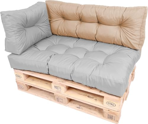 TexDeko® Garden Rückenkissen für Palettenkissen 120x40x20/10cm Cappuccino | In- & Outdoor, wasserabweisend, UV-beständig, zusätzlicher Vliesmantel, formstabile Palettenpolster, gesteppt, Gartenmöbel
