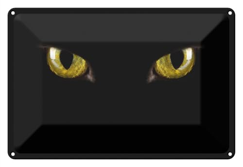 Wallario Blechschild Wandbild aus Metall Gelbe Katzenaugen bei Nacht - 20 x 30 cm in Premium-Qualität: Brillante Farben