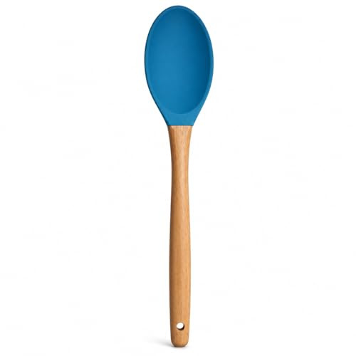 Silicone Large Spoon Stirrer with Wooden Handle, Multicolour, 31.3 x 6.4 cm, for Kitchen