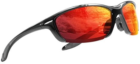 ICECUBE Sportech Sonnenbrille für Damen und Herren, polarisierter UV400-Schutz, leichter Rahmen, Sport-Sonnenbrille für Baseball, Golf, Laufen (S.BLK/Red)
