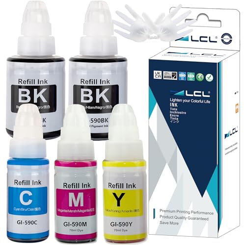 LCL 5 Pack 2KCMY Ink Bottles Compatible with Canon Pixma G1400-G4511, 135ml Black, 70ml CMY, Waterproof, Fade Resistant, Up to 6000 Pages per Black, 7000 Pages per CMY