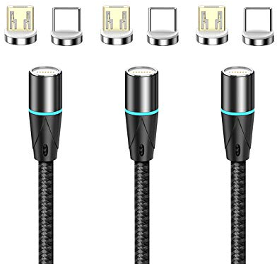 N. NETDOT 12th Generation Magnetisches Ladekabel,[1.5m/3 Pack schwarz] Schnellladung und Datenübertragung für Micro-USB/USB-C Smartphones