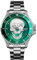 HUNRUY Totenkopf-Uhren für Herren, 3D-Skelett, unidirektionale Lünette, 30 m wasserdicht, Quarz-Armbanduhren, Grün / Silber, modisch