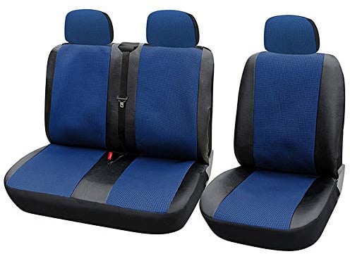 TOYOUN Universal Auto Sitzbezüge für Transporter LKW Vorn Autositzbezüge 2+1, Sitzbezug Fahrersitz + 2er Beifahrersitzbank Schonbezüge Blau, Pu Leder Stoff Spleißen