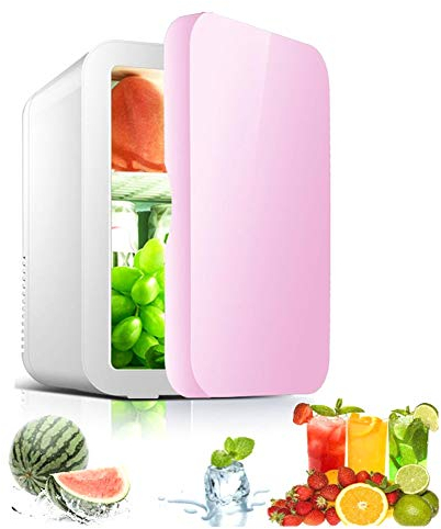 Mini Frigorifero Frigorifero Compatto, Mini Bar Termoelettrico Di Raffreddamento E Più Caldo, 8L Tavolo Da Banco Silenzioso Mini Mini Frigorifero Per Bevande Per Camera Da Letto E Viaggi, 0-65 ℃,Rosa
