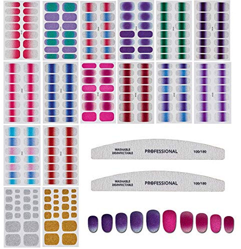 NICENEEDED 16 Sheets Nail Art Stickers Strips Self-Adhesive Full Wrap Toenail Art Adhesive Decals Nail Polish Stickers Manicure Decoration Kit With 2Pcs Nail File For Women Nail Diy(Stytle 1)