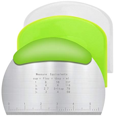 Vicloon Teigkarte Set, Silikon 3 Stück Teigspachtel, Edelstahl Teigschneider, Backen Teigschneider mit Rutschfestem Gummigriff und Messskala, Teigschaberkarte für Teigkuchen, Pizza, Backwerkzeug