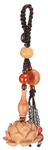 Porte-clés en Bois de Fleur de Lotus Bonne Chance Porte-clés Petite Forme de Lotus Voitures en Bois de Pêche Pendentif Clé Sac à Main Sac à Dos Pendentif Suspendu