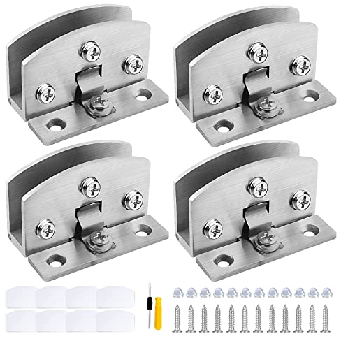 GZhaizhuan 4 bisagras de cristal, abrazadera de puerta ajustable, bisagra de puerta de cristal para 5-8 mm de grosor, con tornillos, láminas transparentes, destornillador (plata)
