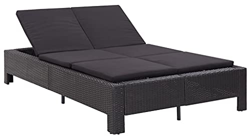 2-Personen-Sonnenliege mit Auflage, Gartenliege, Relaxliege für Balkon, Garten, Terrasse, Pulverbeschichtetes Stahlgestell, Beide Seiten Verstellbar, 220 x 130 x 35 cm, Wetterfestem, Poly Rattan