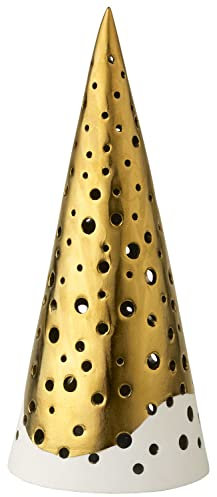 Kähler Teelichthalter hoch H19 cm Nobili Knochenporzellan Satingold, blau