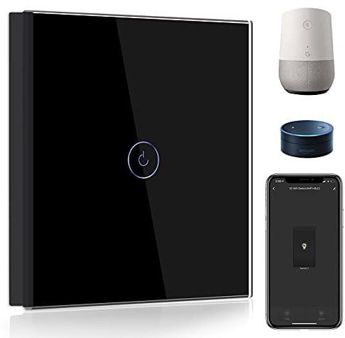 BSEED Smart Light Switch,Compatible with Alexa and Google Home,1 Gang 1 Way WiFi Touch Switch,2 Way or Multi-Way Control by SmartLife APP,Black Alexa Switch with LED Indicator Light-Neutral Wire Need