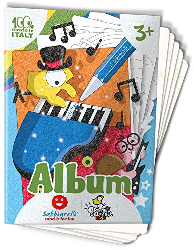 Sabbiarelli – Album Die Musikband der Verrückten Vögel | Klebebögen | Enthält 5 Klebemotive A5 | 100% Made in Italy | Kreativer Bastelspaß | Kinder 3-6 Jahre | FARBSAND NICHT ENTHALTEN