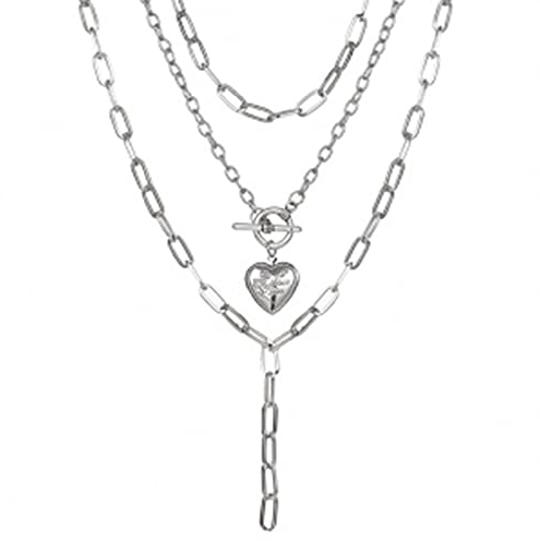 Gothic-Punk-Stil, klobige Kette, mehrschichtige Halskette für Frauen und Mädchen, herzförmiger Anhänger, Hip-Hop-Metall-Halsreif für Männer