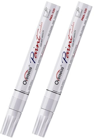 Overseas Permanent Paint Pens White Markers - 2 Pack Single color Oil Based Paint Markers, Medium Tip, Quick Drying and Waterproof Marker Pen for Metal, Rock, Wood, Plastic, Canvas, Rubber, Glass