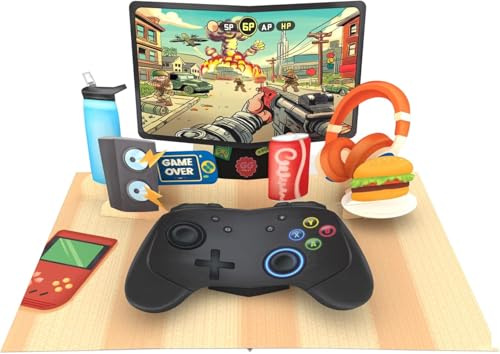 3D Pop Up Gamer-Karte - Videospiel-Controller und Konsolenszene - Handgefertigte Grußkarte für Jungen, Teens, oder Gamer - Geburtstags- oder Level-Up Geschenk mit Umschlag - 12,7 x 17,8 cm