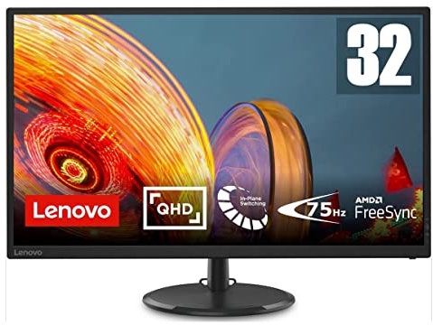Lenovo D32q-20 Gaming-Monitor 31.5 2K QHD (2560x1440, IPS, 4ms, 75Hz, HDMI+DP, FreeSync), verstellbare Neigung - Raven Black
