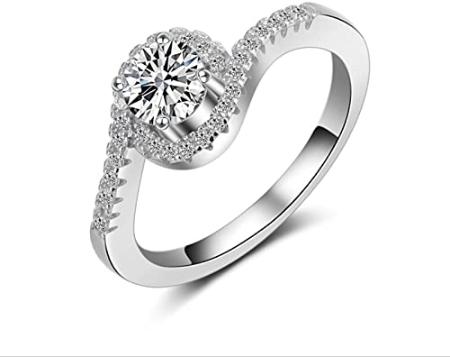 Musihy Verlobungsring, Ring Damen Zirkonring Halo Ring Zirkonia Weiß Ringgröße 56 Jahrestag Geschenk