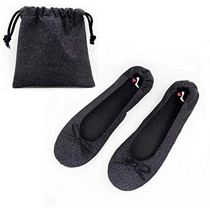 Damen Schuhe zum Aufrollen mit Tragetasche für Hochzeiten, Ausgehen und Rennen, Schwarz Glitter, 36/37 EU