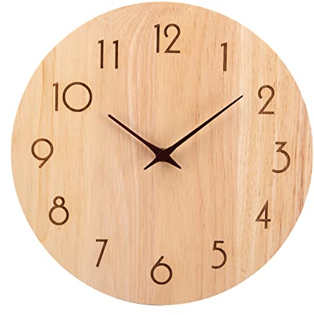 ACCSHINE Wanduhr Holz Eiche Ohne TickgeräUsche Lautlos 30cm Quarz Groß Einfach zu Lesen für Zimmer Zuhause KüChe Schlafzimmer BüRo Schule (Holzfarbe - Pfeilzeiger)