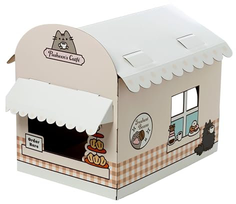 Puckator Pusheen the Cat Catfé Shaped Playhouse Build it Yourself Cardboard Cat Den Tree Tower - Scratch Post - Cats Play Shelter House - Kitten Den Beds For Indoor - Accessories - Bed Cave Kennel