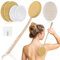 URAQT Brosse de Bain à Long Manche, 7PCS Applicateur Crème Dos, Brosse de Douche pour Dos de Douche à Bulles à Une Touche, Brosse dos Douche pour Exfoliante, Améliore la Circulation Sanguine(Nature)