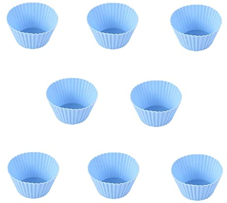 Cupcake Molds,Reusable Silicone Cake Moulds for Baking Cases Muffin Molds Cups Trays 8 Packs (Blue)