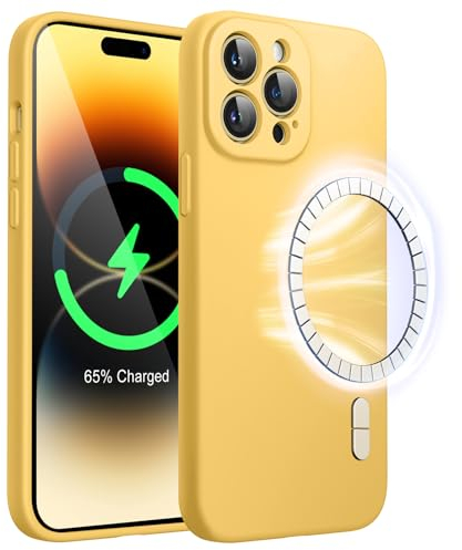 JETech Coque Silicone Magnétique pour iPhone 14 Pro 6,1 Pouces, Compatible avec MagSafe, Étui Housse au Protection Complète de l'Objectif de Caméra (Soleil Pâle)