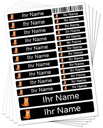 130 Stück personalisierte Namensaufkleber Set-Bögen Mini/Mittel/Groß - Spülmaschine geeignet/Wasserfest/Kratzfest für Innen und Außen (Schwarz, Set 130 Stück)