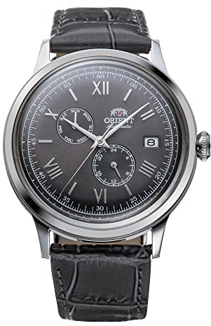 Orient Herren Armbanduhr in der Farbe Grau mit Armband aus Leder, Wasserdichtigkeit: 3 bar, Gehäusedurchmesser: 40 mm, RA-AK0704N10B