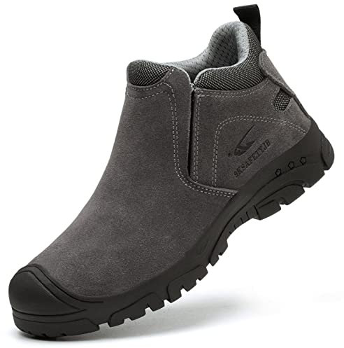 R-Win Botas de trabajo no metálicas compuestas botas de piel de ante sin cordones botas de soldadura construcción de seguridad zapatos aislados industriales