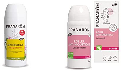 Pranarôm Roller Anti-Moustiques Bio Efficacité 7 Heures aux Huiles Essentielles Biologiques Aromapic 75 ml & Roller Anti-moustiques Bébés aux Huiles Essentielles Bio - Pranabb 30 ml