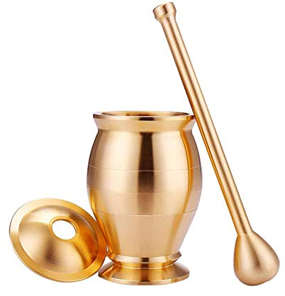 ONOTEC Mortar and Pestle Set Brass - Pestle and Mortar Bowl Grinder - Guacamole Mortar and Pestle Large, Herb Durable,Long-Lasting Mixing Bowl,For Herbs Spices Ginger Crusher
