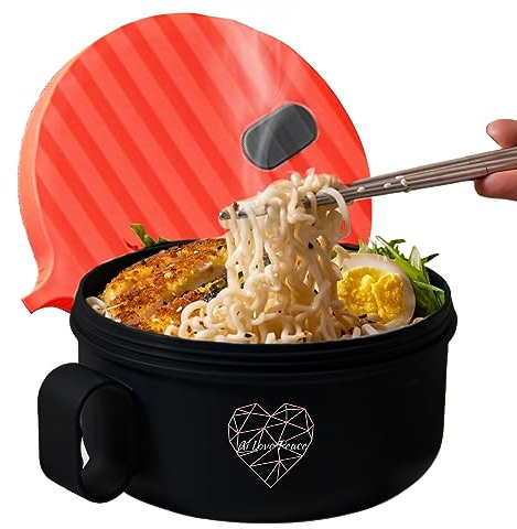 AI LOVE PEACE Microwave Noodle Bowl, BPA-Free 1200ml Soup Mug with Handles, Portable Ramen Container for Students & Offices, Red