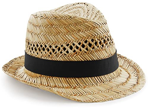 noTrash2003 Stylisher Herren Fedora Strohhut Sommerhut Trilby Damenhut Erntehelfer Hut Handgemacht Strandhut mit Hutband in Damengrösse (S/M) und Herrengrösse (L/XL) (Grösse S/M)