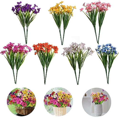 Artificielles Plastique Fleur, 14 Pièces Fleurs Artificielles Extérieures Fausse, Fleur en Plastique Verdure Arbustes Plantes pour Intérieur Mariage Maison Jardin Bureau Balcon