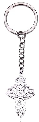 Amaxer Unalome Porte-clés en forme de fleur de lotus en acier inoxydable pour guérison des chakras, Argenté., 24.5mm