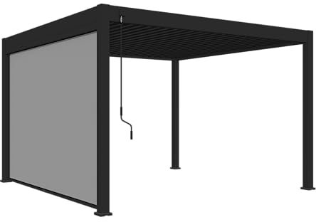 Weide Pavillon Sonnenrollo Ausziehbare Senkrechtmarkise außen für Pergola Sichtschutz Rollo 255cm hoch aus Aluminium, Textil wasserdicht stabil UV-Schutz (3,6 Meter, Anthrazit) für Alu-Pavillon Weide