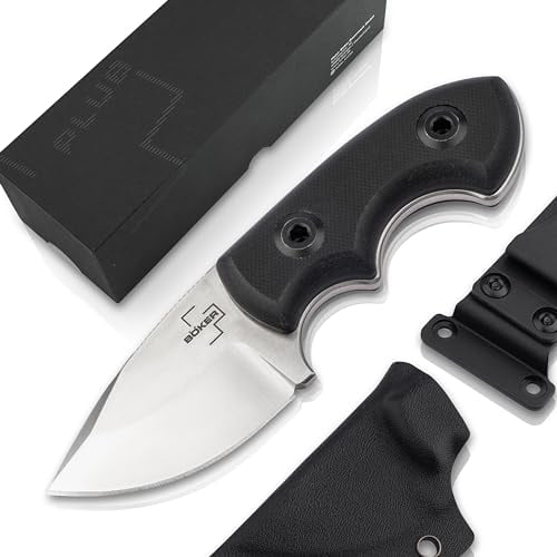 BÖKER PLUS® Lofos Gürtelmesser - kann quer am Gürtel getragen werden - kleines G10 Outdoor Messer mit Kydexscheide - Bushcraft Messer klein - legales Survival EDC Messer mit D2 Klinge feststehend