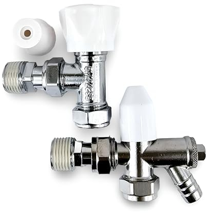 Wärmer System 15mm x 1/2 Angled Radiator Valve, Lockshield Angled Radiator Valve with Drain Off (Radiator Valve Set)