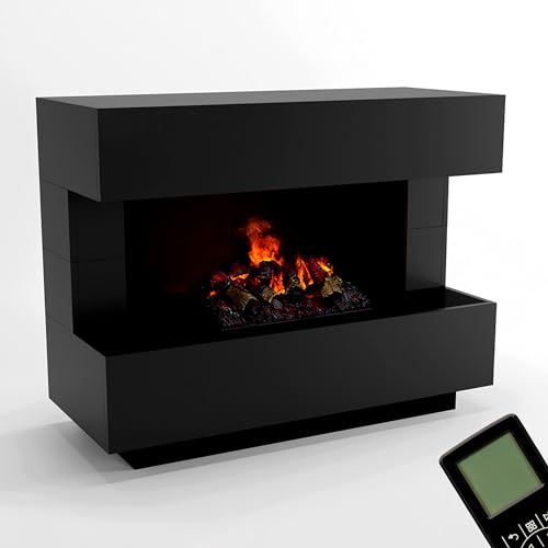 GLOW FIRE Wasserdampf Kamin Kant (Standkamin) - Elektrokamin mit realistischen LED 3D-Flammen, Knistereffekt & Fernbedienung, 120x93x50 cm - Opti-Myst 500 Elektro Kamin mit Holz-Deko, Schwarz