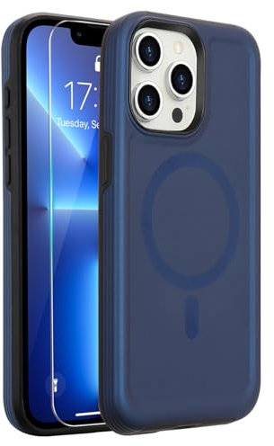 L-FADNUT for iPhone 13 Pro Max with [2-Pack Tempered Glass Screen Protector] Magnetic Matte Case Compatible with Magsafe Shockproof Military Grade Protection Phone Case for iPhone 13 Pro Max Navy Blue